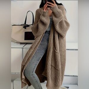 Cozy Tan Knit Cardigan Sweater 2XL